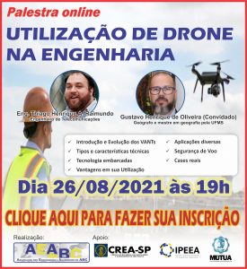 Read more about the article Utilização de Drone na Engenharia será o tema da próxima palestra online organizada pela AEAABC